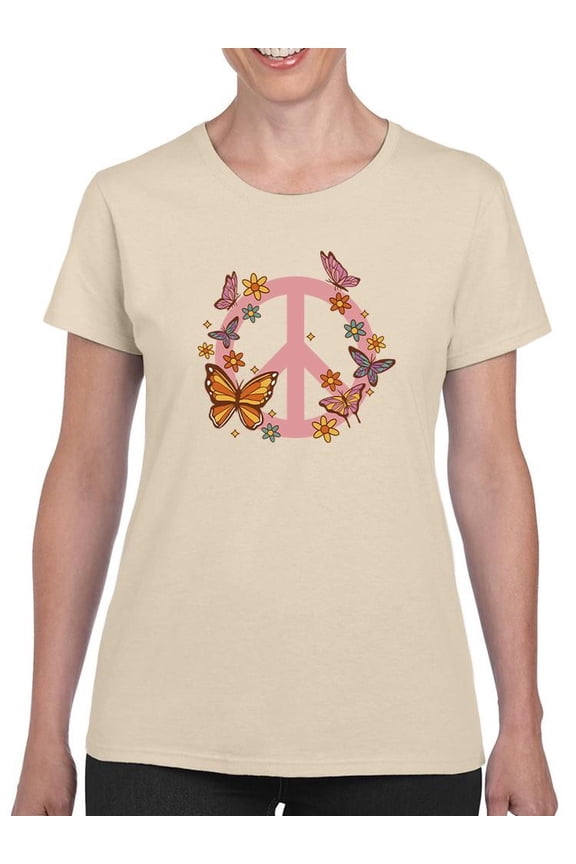 Peace Butterfly Symbol T-Shirt Women -Smartprints Designs, Female Large