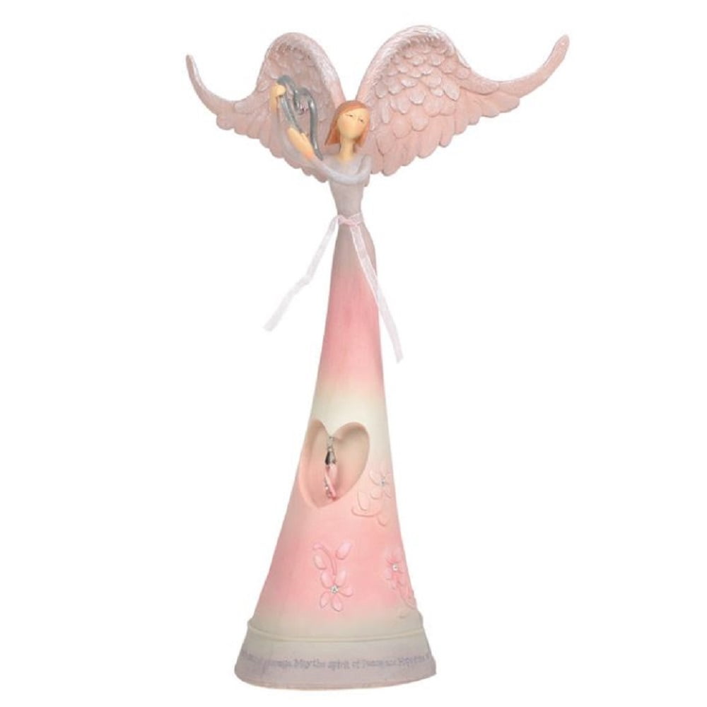 Peaceful Pink and White Resin Angel Figurine