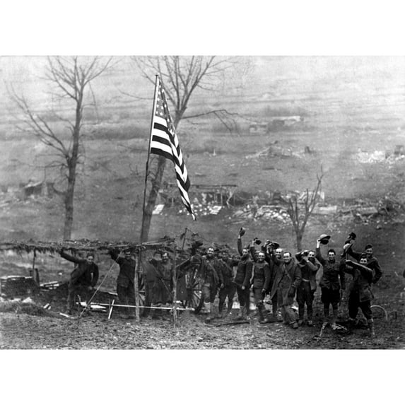 Peace Celebration On The Battlefield. An American Flag Was Hoisted By The U.S. 105Th Field Artillery History