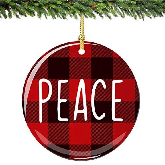 Peace Christmas Ornament Red Plaid Pocelain Ornament Home Decor Christmas Decoration Gift Idea