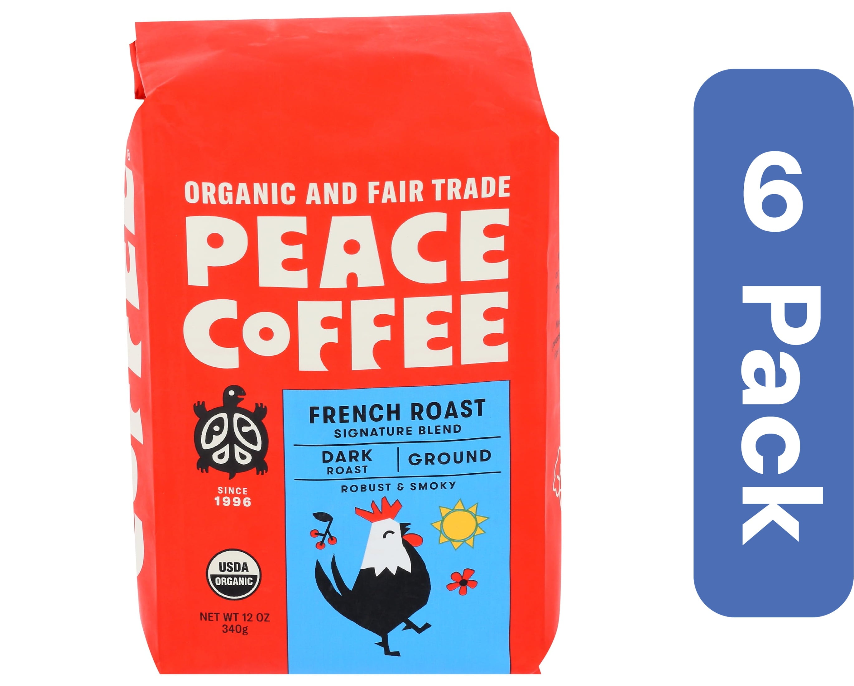 Peace Coffee Coffee Ground French Roast 12 oz (Pack of 6)