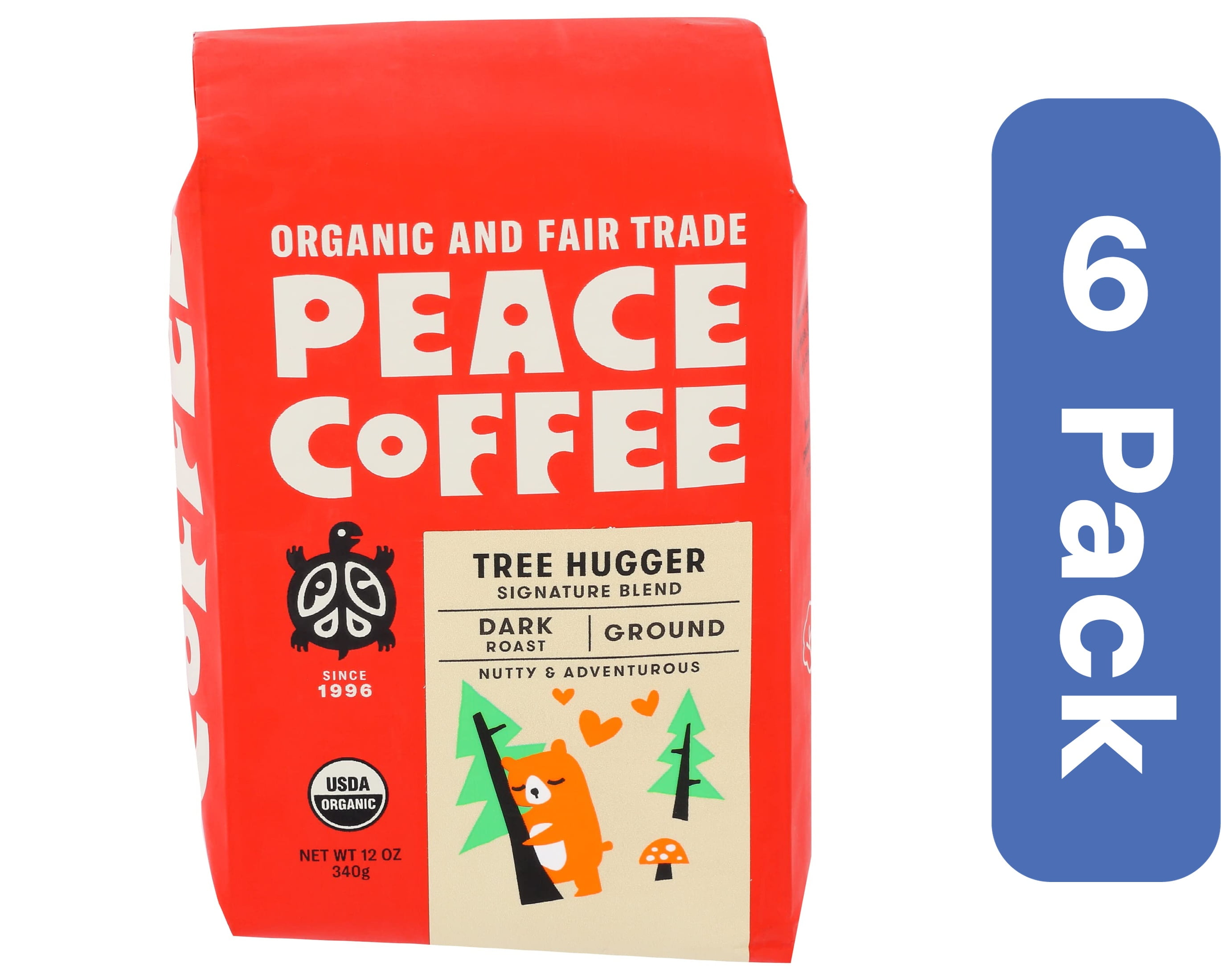 Peace Coffee Ground Treehugger 12 oz (Pack Of 6)