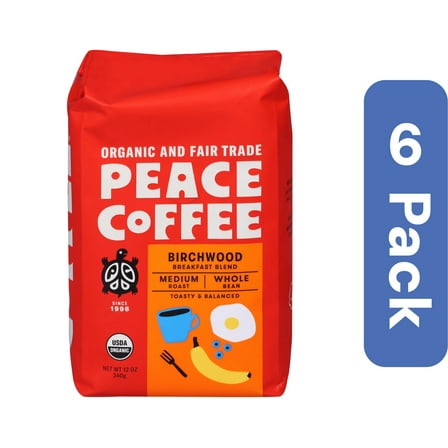 Peace Coffee Whole Bean Birchwood 12 oz (Pack Of 6)