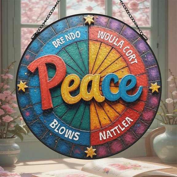 Peace Colorful Stained Glass Window Hanging 8 Inch Suncatcher Glass Panel with Chain Round Sun Catchers Indoor Wall Art Home Decor Gift for Lovers Couples Women Mother's Day