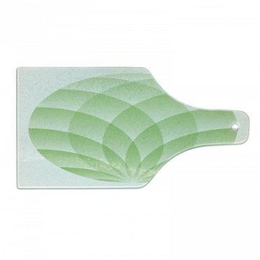 Peace Cutting Board, Circular Arrangement with Geometric Shapes Lotus Flower Motif Asian, Decorative Tempered Glass Cutting and Serving Board, in 3 Sizes, by Ambesonne