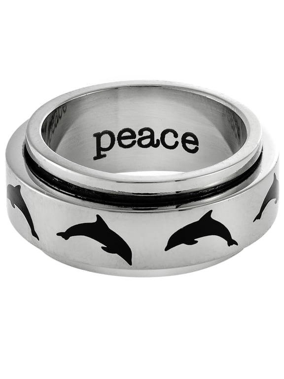 Peace Dolphin Spinner Ring - Stainless Steel Anxiety Relief size 5