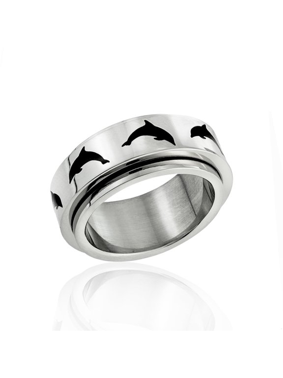 Peace Dolphin Spinner Ring - Stainless Steel Anxiety Relief size 8