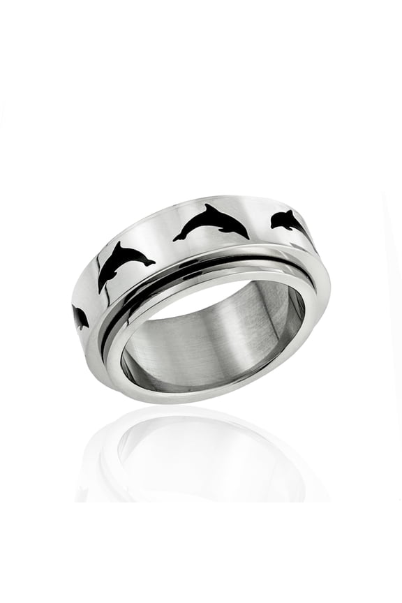 Peace Dolphin Spinner Ring - Stainless Steel Anxiety Relief size 8