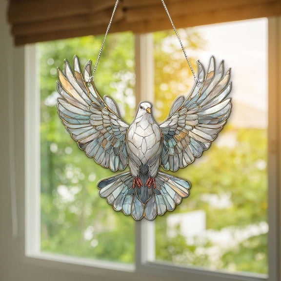 Peace Dove Bird Acrylic Suncatcher, Spiritual Window Hanging, Memorial Sympathy Ornament, Religious Home Decor