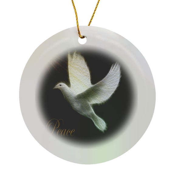 3drose, Peace Dove - Black - White -gold - Bird Art, Circle Porcelain Ornament