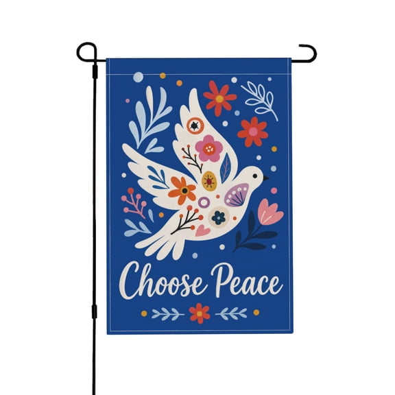 Peace Dove Blue Floral Garden Flag For Yard Outside Home Decoration Burlap Double Sided 12x18 in
