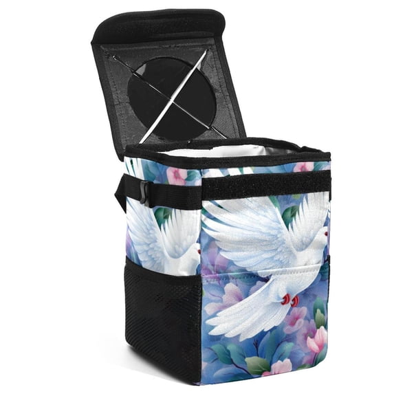 Peace Dove Foldable, with Lid, Leak-Proof, Hanging Storage Bag Car Trash Can - Car Garbage Can - Trash Can for Car