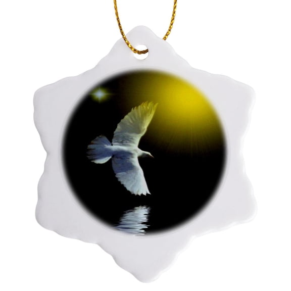 3drose, Peace Dove - on a Moonlit Night, 3 inch Snowflake Porcelain Ornament