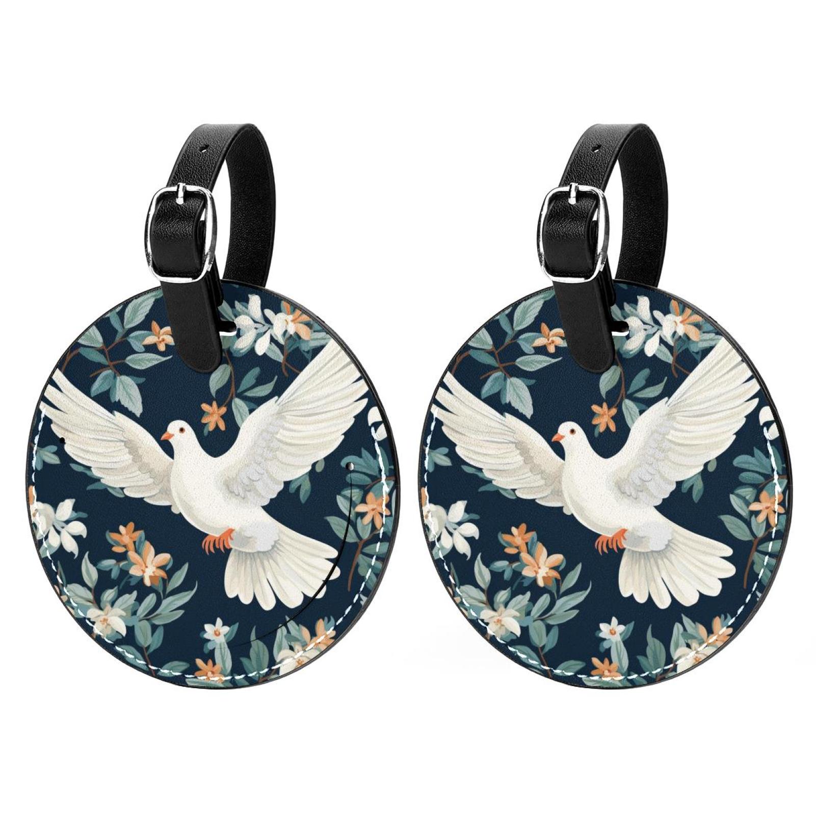 Peace Dove Set of 2pcs PU Leather Round Suitcase Tags with Privacy ...