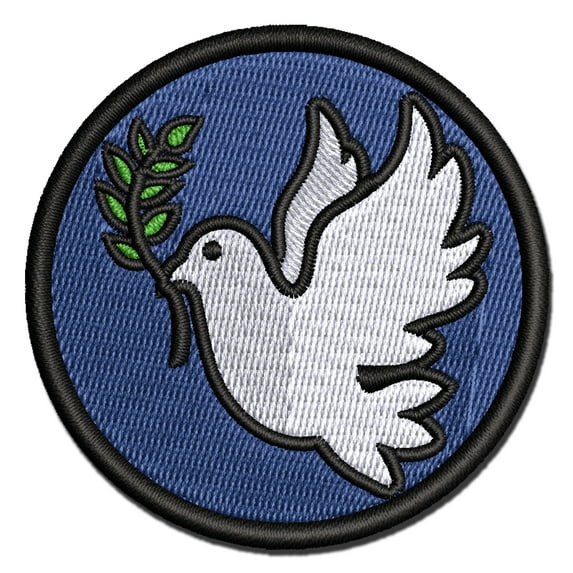 Peace Dove with Olive Branch Applique Multi-Color Embroidered Hook & Loop Patch - 2.5 Inch Small
