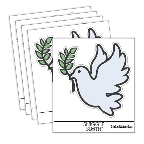 Peace Dove with Olive Branch Car Window Bumper Water Bottle Phone Tablet Laptop Waterproof Vinyl Decal Sticker Set 5-Pack - Gloss Finish - 3.0"