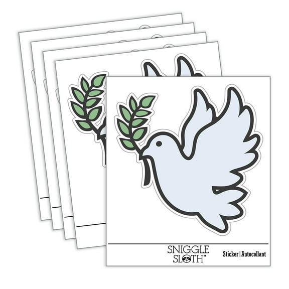 Peace Dove with Olive Branch Car Window Bumper Water Bottle Phone Tablet Laptop Waterproof Vinyl Decal Sticker Set 5-Pack - Gloss Finish - 4.0"