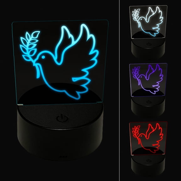 Peace Dove with Olive Branch LED Night Light Sign 3D Illusion Desk Nightstand Lamp
