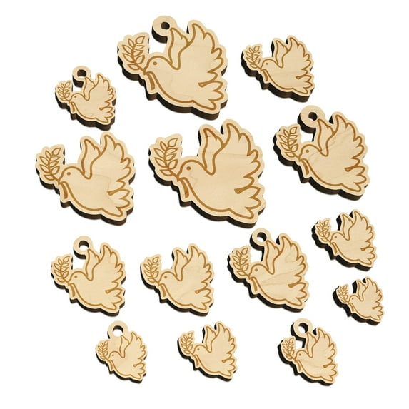 Peace Dove with Olive Branch Wood Mini Charms Shapes DIY Craft Jewelry - With Hole - 30mm (6pcs)