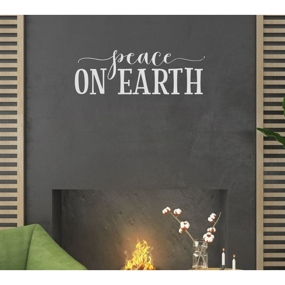 Peace On Earth Christmas Sticker - Holiday Vinyl Wall Art Decal - Winter Quote Decals for Walls - Removable Christmas Quotes Wall Decor - Inspirational Vinyl Decals- 23x8- Inch, Light Gray
