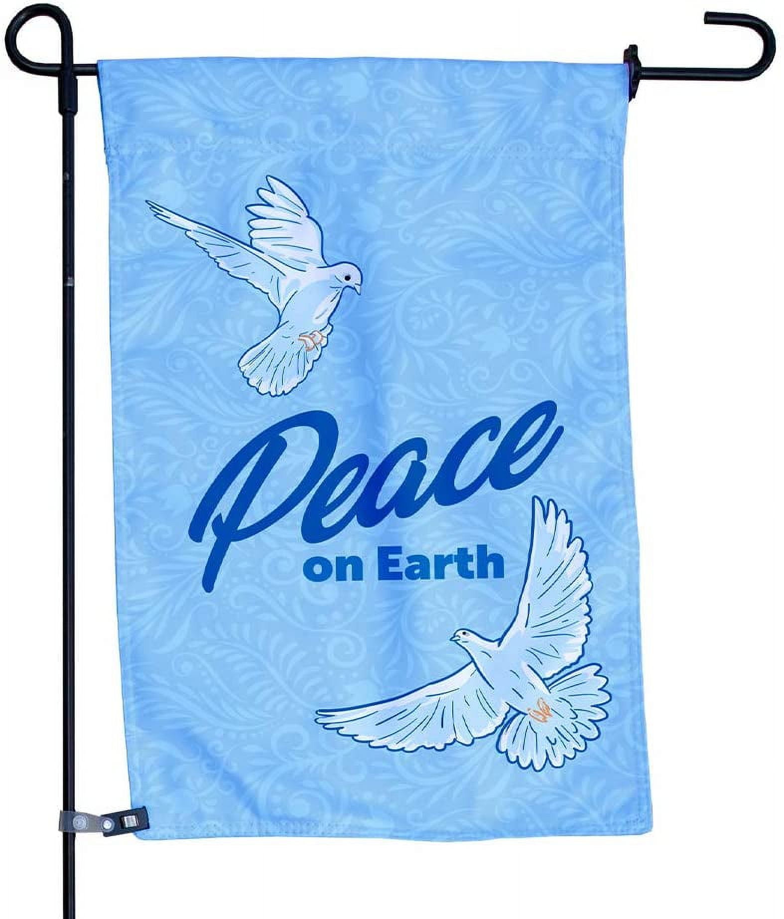 Peace on Earth Garden Flag, Double-Sided Outdoor Garden Flag and Flagpole, Decorative Flag for Homes, Yards, and Gardens, 12 x 18 Inch Flag with 36 Inch Flagpole