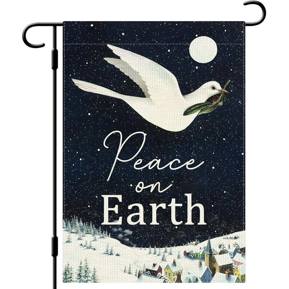 Peace on Earth Pigeon Garden Flag Winter Snowflakes Dove Bird Garden Flag 12.5x18 Double Side Rustic Farmhouse Yard Flag Christmas Winter Outdoor Decor
