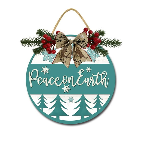 Peace On Earth Sign Front for Door Decoration, 11" Round Wood Wreaths Wall Hanging Outdoor, Farmhouse, Porch, for Spring Summer Fall All Seasons Holiday Christmas