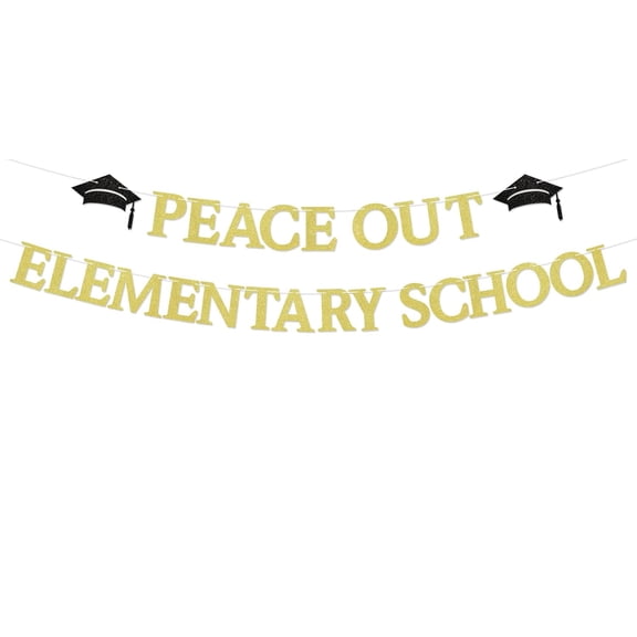Peace Out Elementary School Banner - Peace Out 5th Grade Grad Party Decorations, Class of 2025 Primary School Graduation Party Graduation Gold Glitter