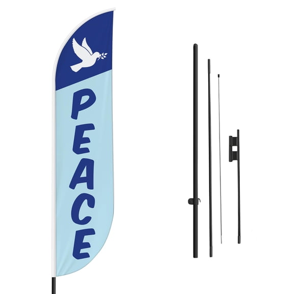 Peace Feather flag Pole Mountfor Outdoor by DreamController | 15 FEET Long Polyester Outdoor Banner Flag Pole Kit for Easy Hang | HD Print Swooper Flag Pole Stand for Peace| Made in USA