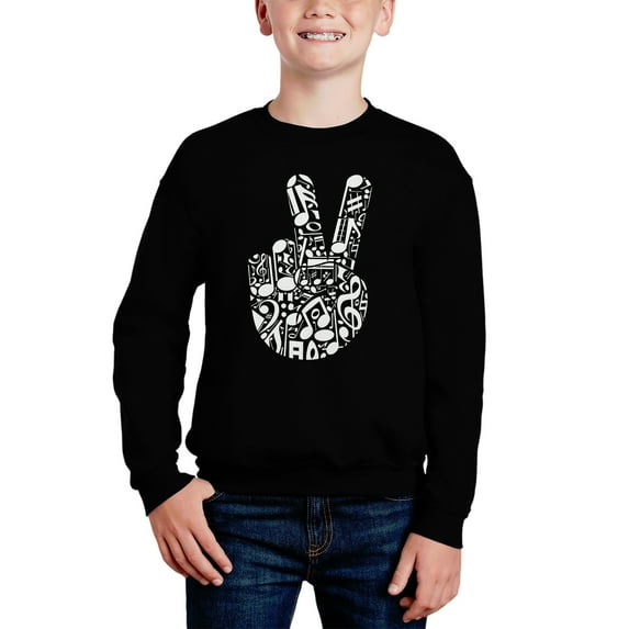 Peace Finger Notes - Boy's Word Art Crewneck Sweatshirt