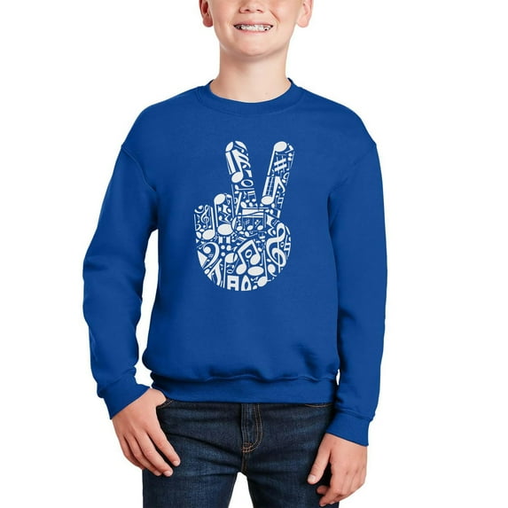 Peace Finger Notes - Boy's Word Art Crewneck Sweatshirt
