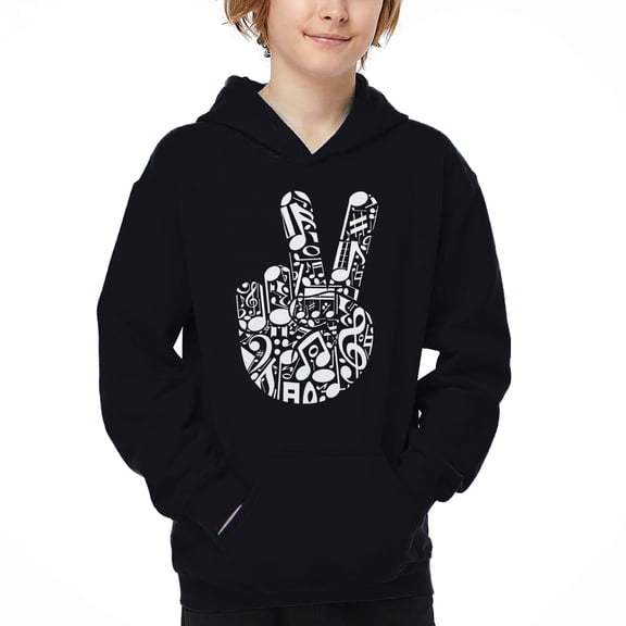 Peace Finger Notes - Boy's Word Art Hooded Sweatshirt