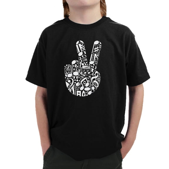 Peace Finger Notes - Boy's Word Art T-Shirt