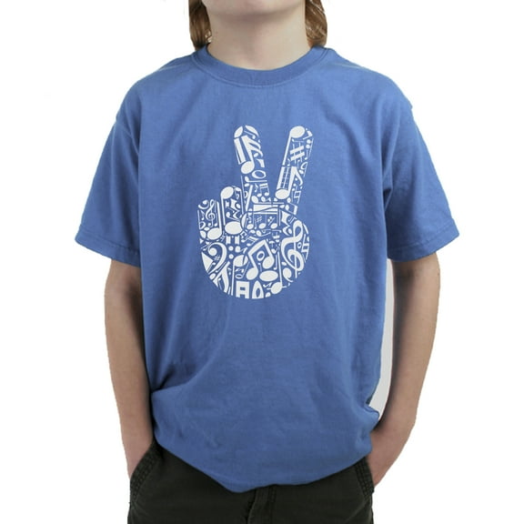 Peace Finger Notes - Boy's Word Art T-Shirt