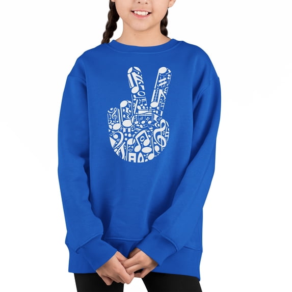 Peace Finger Notes - Girl's Word Art Crewneck Sweatshirt