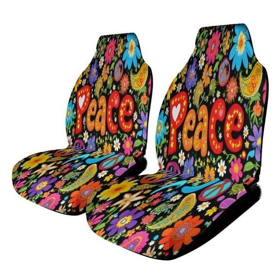 Peace Floral Hippie Pattern Set of 2 Car Seat Covers Seat for Carseats Front Seat Auto Car Interior Accessories Universal 2 Piece
