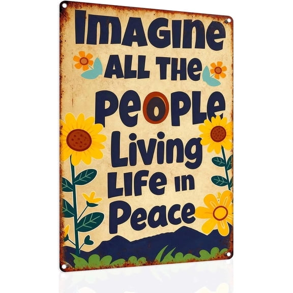 Peace Floral Metal Tin Sign, 12 x 8 Inch Vintage Inspirational Garden Wall Decor for Home, Greenhouse, Bedroom, Living Room, Yard, Outdoor