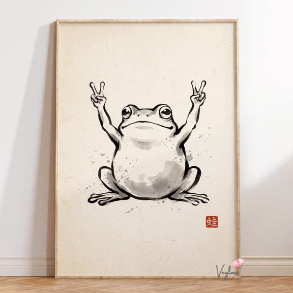 Peace Frog Sumi Ink Wall Decor