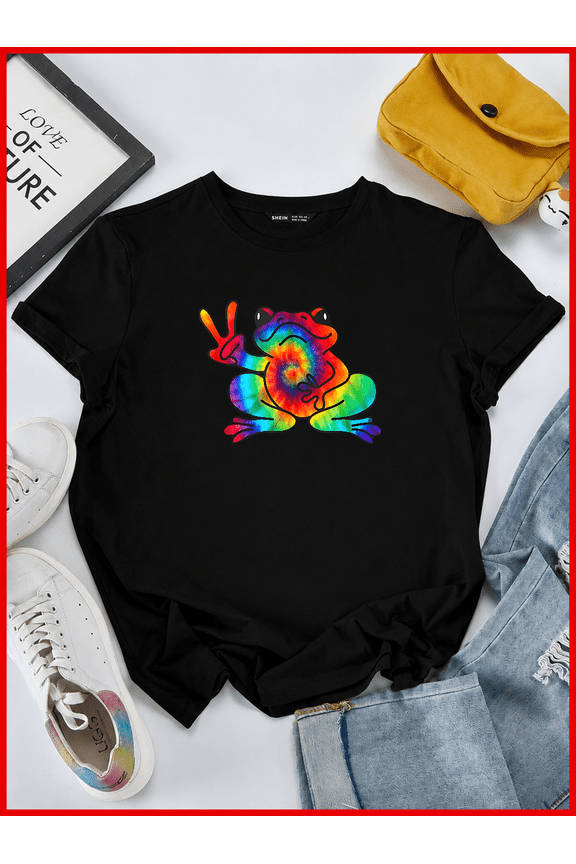 Peace Frog Tie Dye Colorful Vintage 60s 70s Retro Hippie Unisex T-Shirt, S-5XL