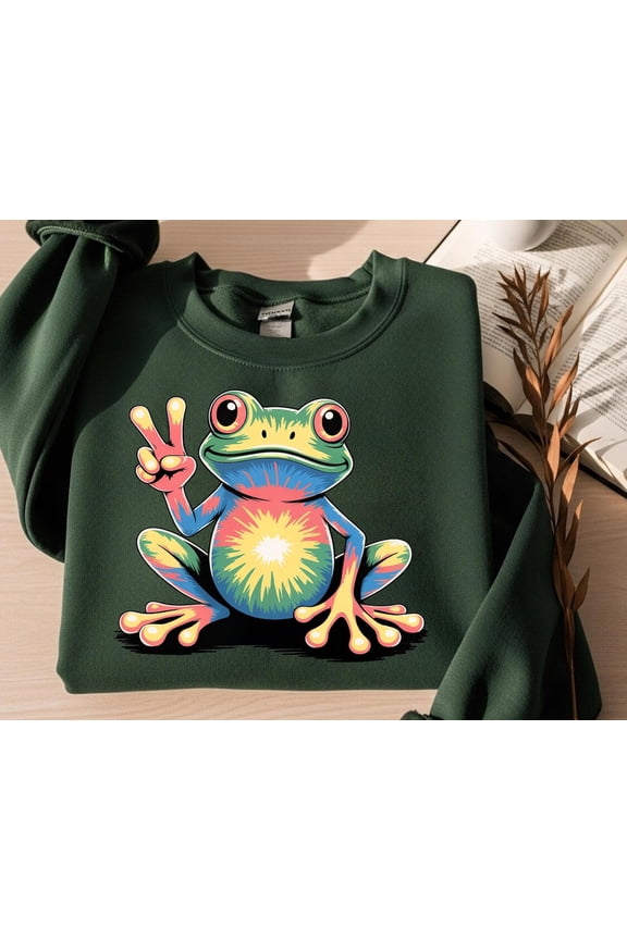 Peace Frog Tie-Dye T-Shirt: Groovy Hippie Frog Graphic Tee TSHIRT All Size S-5XL