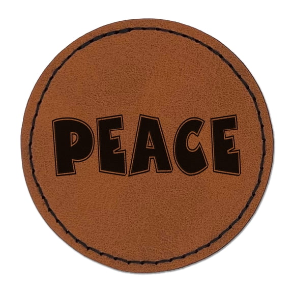 Peace Fun Text 2.5" Faux Leather Round Engraved Iron-On Patch - Brown