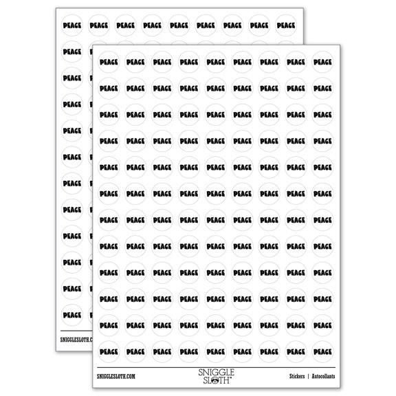 Peace Fun Text 200+ Round Stickers - White - Gloss Finish - 0.50" Size