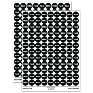 Peace Fun Text 200+ Round Stickers - Black - Gloss Finish - 0.50" Size