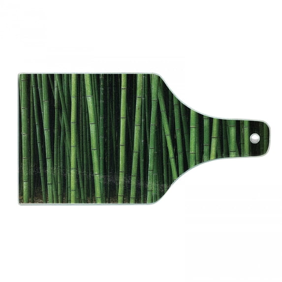 Peace Garden Cutting Board, Nature Themed Picturesque of Japanese Thick Bamboo Forest Elements, Decorative Tempered Glass Cutting and Serving Board, in 3 Sizes, by Ambesonne