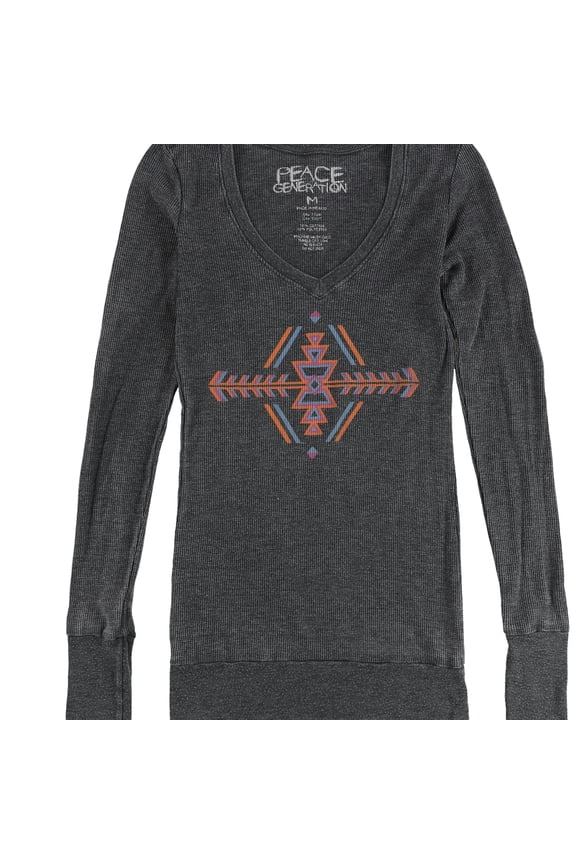 Womens Aztec Thermal Graphic T-Shirt, Grey, Medium