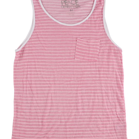 Peace Generation Womens Striped Pocket Tank Top, Pink, Medium