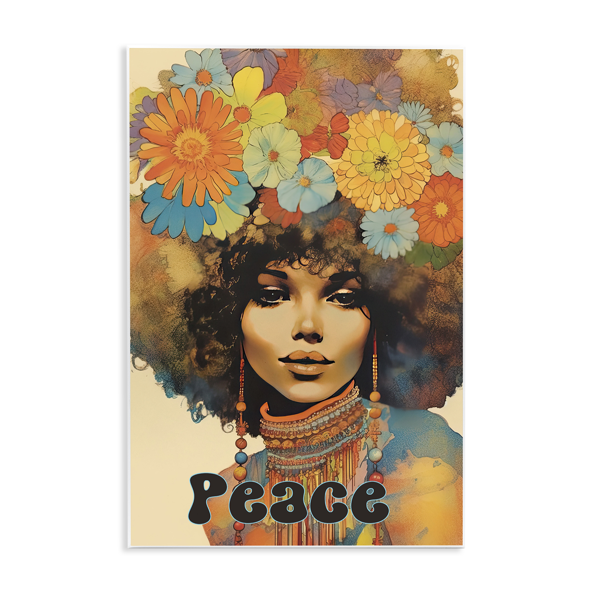 Peace Groovy Afro Girl Wall Plaque Art, design by Sasha