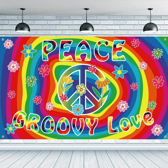 Peace Groovy Love Background 5.9x3.6ft Boho Party Backdrop Retro Theme Party Banner Decorations Hanging Background Decoration for Carnival Party Decor Banner oto Booth Props 1pc