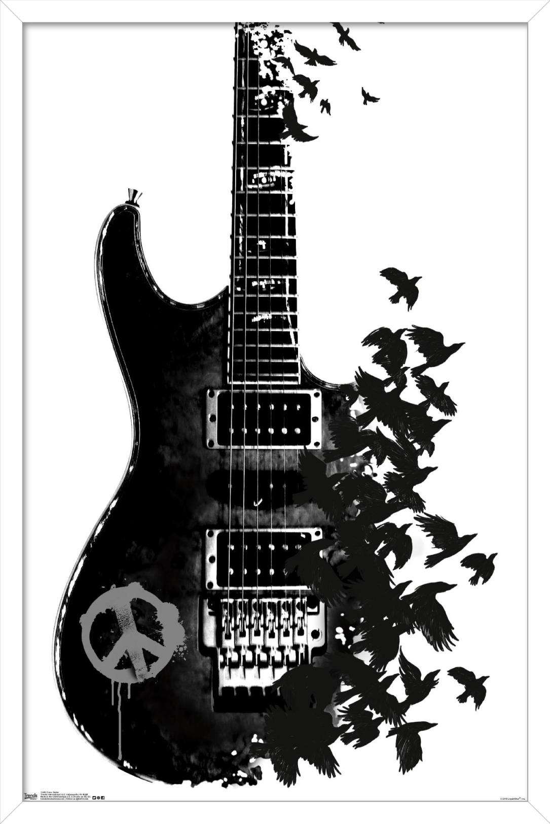 Peace Guitar Made of Crows Wall Poster, 14.725" x 22.375", Framed
