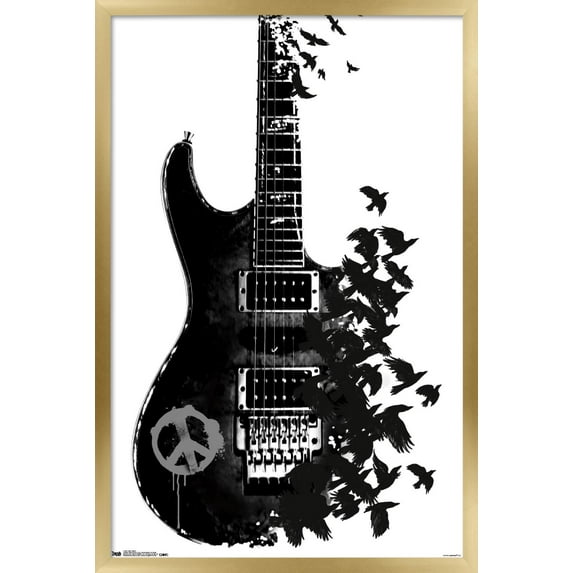 Peace Guitar Made of Crows Wall Poster, 14.725" x 22.375", Framed
